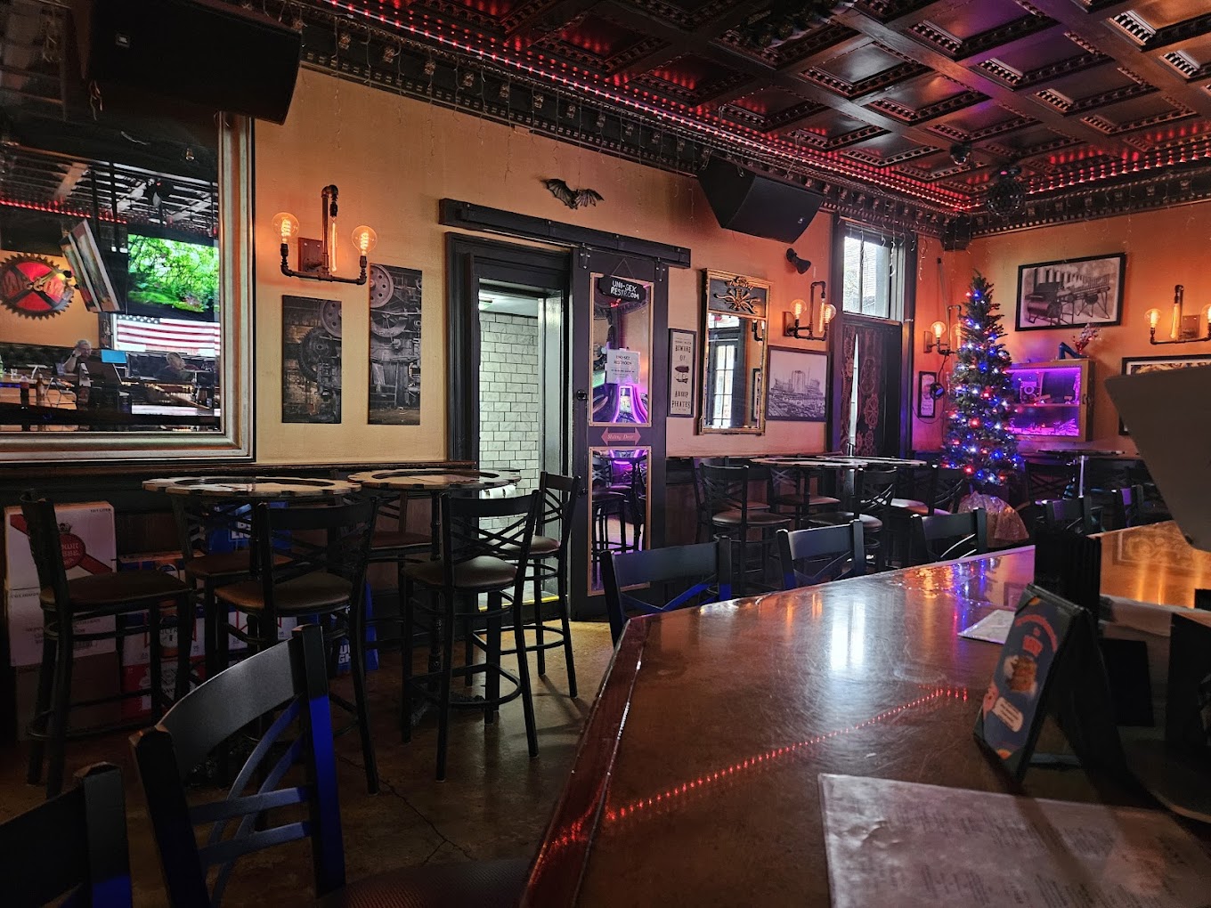 Dining area with industrial decor